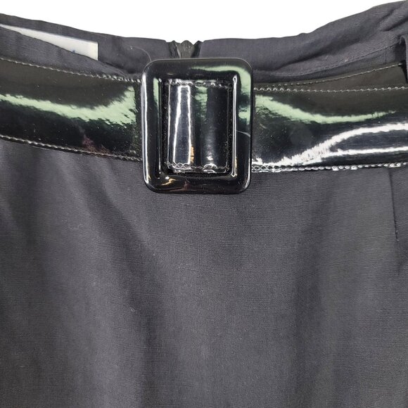 David Brooks Vintage Black Knee Length Linen Skirt Size 12 Patent Belt USA New - Picture 2 of 9